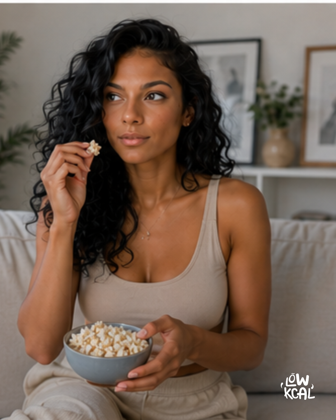 Femme partageant un moment convivial avec des popcorns, exemple de moment social intégré au budget